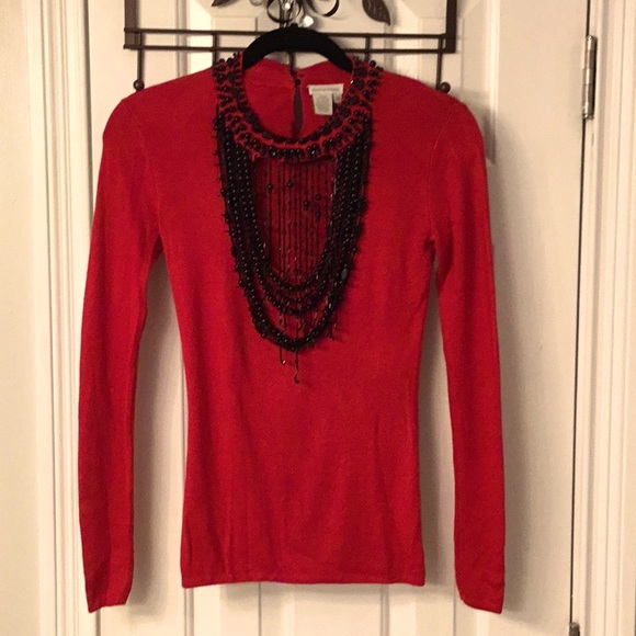 Boston Proper Sweaters - Boston Proper Red Sweater w/ Black Embellishments